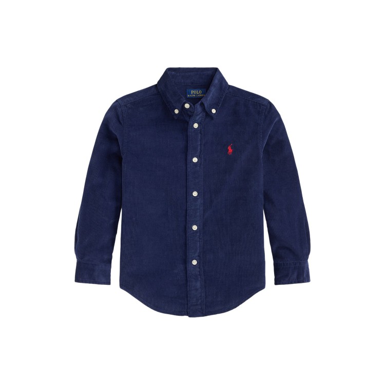 RALPH LAUREN Camicia blu in velluto a coste bambino