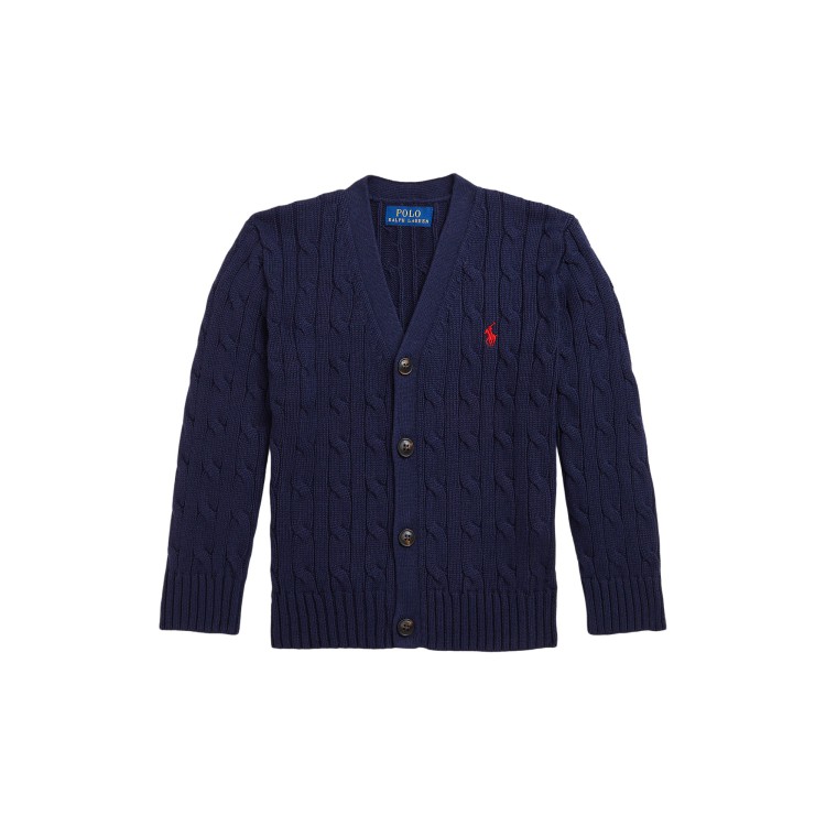 RALPH LAUREN Cardigan navy a trecce scollo a V bambini