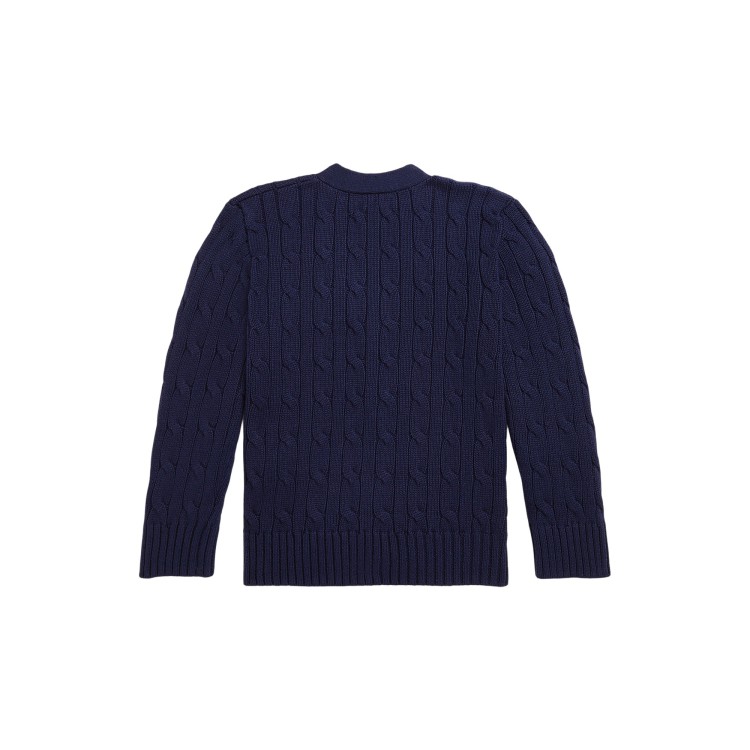 RALPH LAUREN Cardigan navy a trecce scollo a V bambini