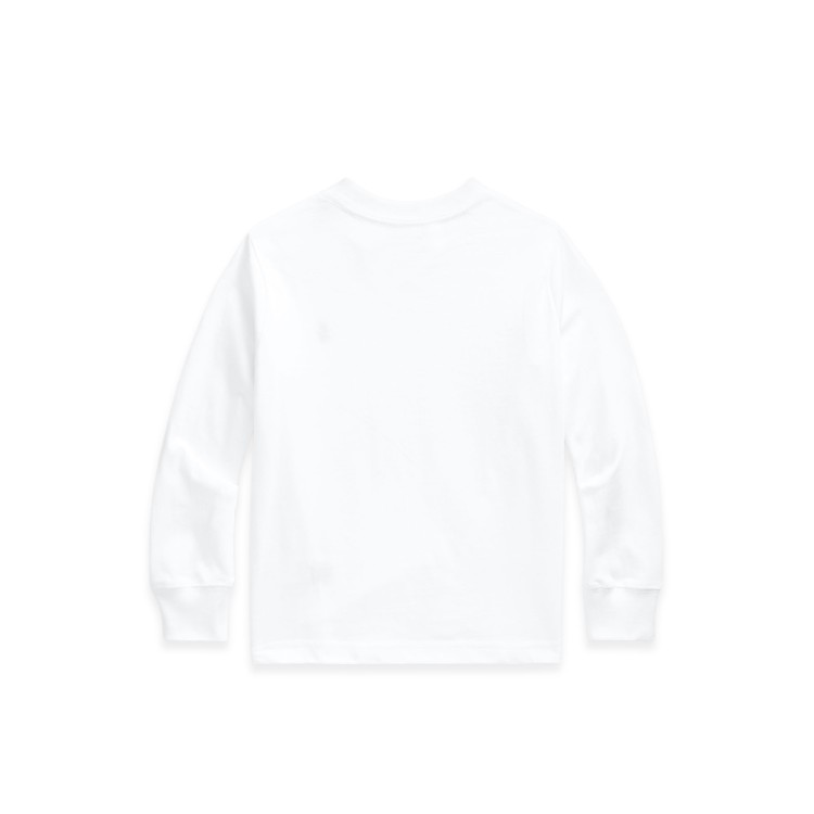 RALPH LAUREN T-shirt a maniche lunghe bianca con logo navy bambini