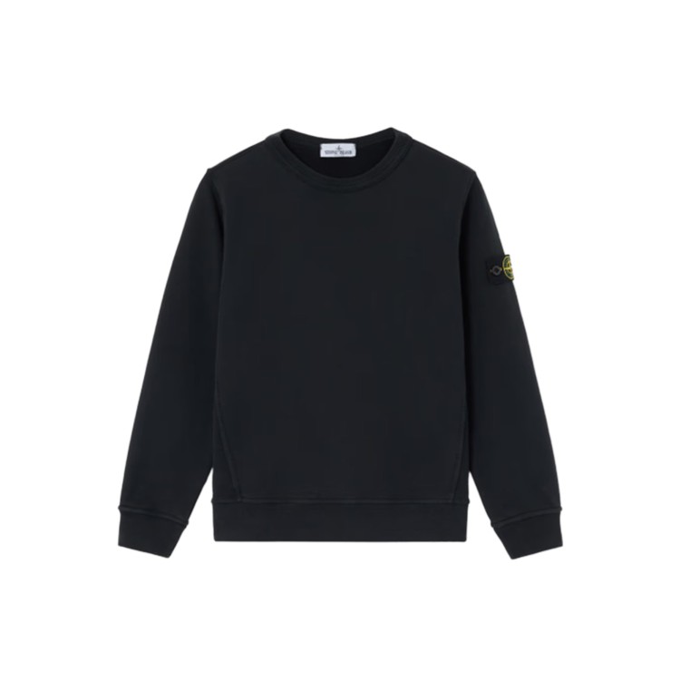 STONE ISLAND Felpa nera girocollo con patch bambini