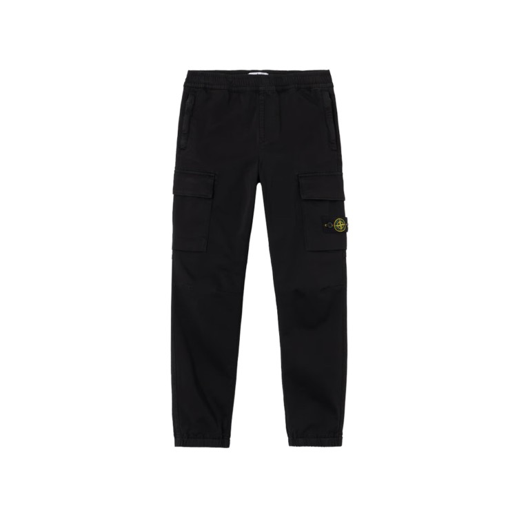 STONE ISLAND Pantaloni neri cargo in raso di cotone bambino