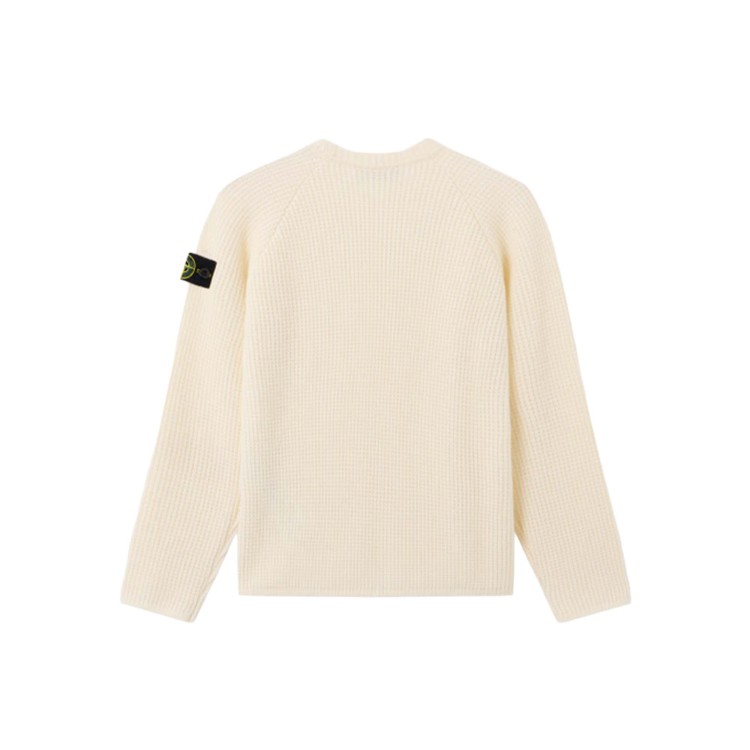 STONE ISLAND Maglione crema girocollo a costine bambini