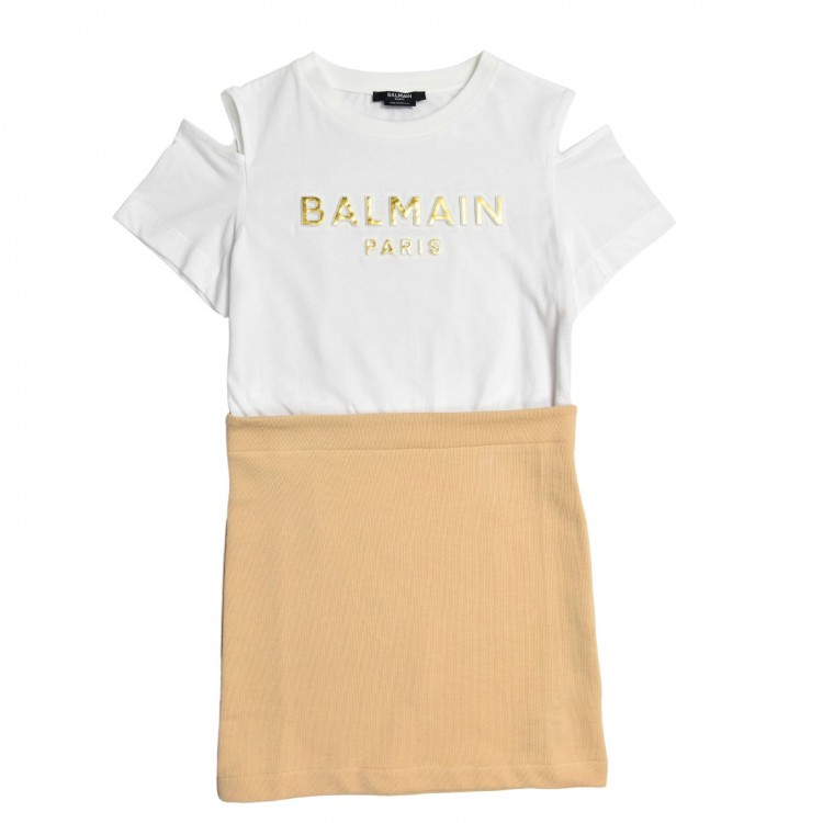 BALMAIN Abito bianco-beige bambina