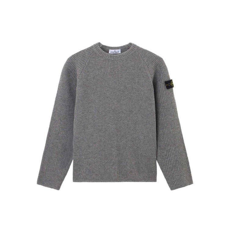 STONE ISLAND Maglione grigio girocollo a costine bambini