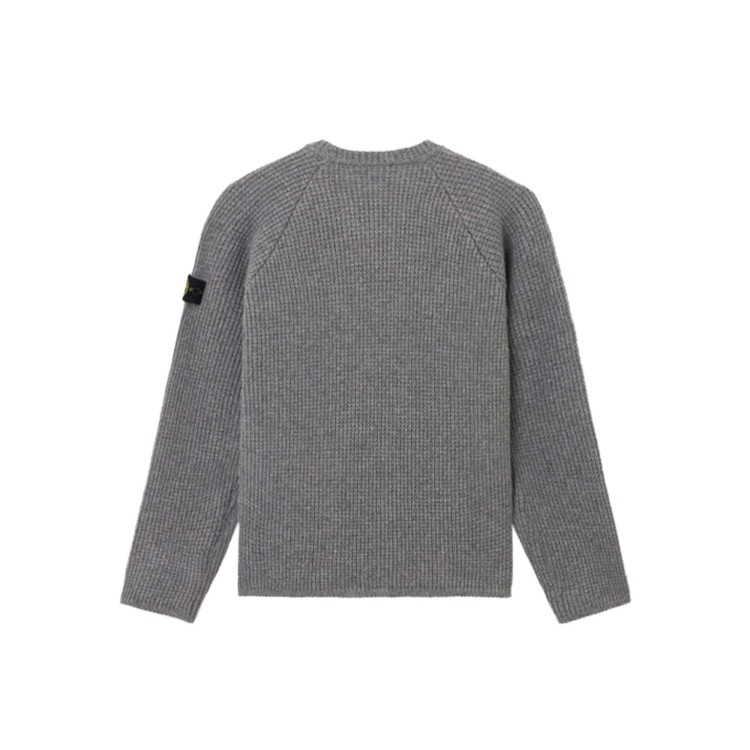 STONE ISLAND Maglione grigio girocollo a costine bambini