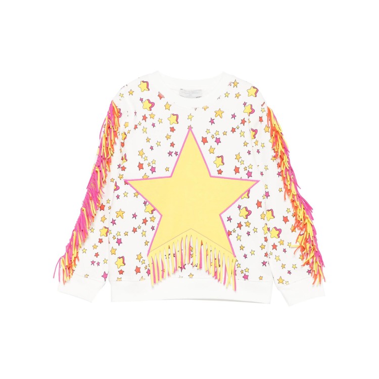 STELLA McCARTNEY Felpa bianca con stelle e frange bambina