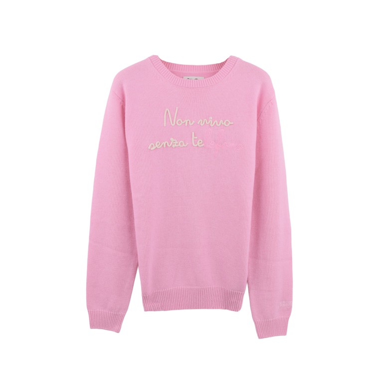 SAINT BARTH Maglione rosa "non vivo più senza telefono" bambina