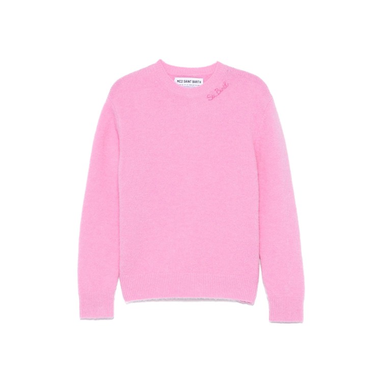 SAINT BARTH Maglione rosa in lana con logo bambina