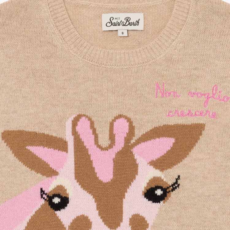 SAINT BARTH Maglione beige "non voglio crescere" giraffa bambina