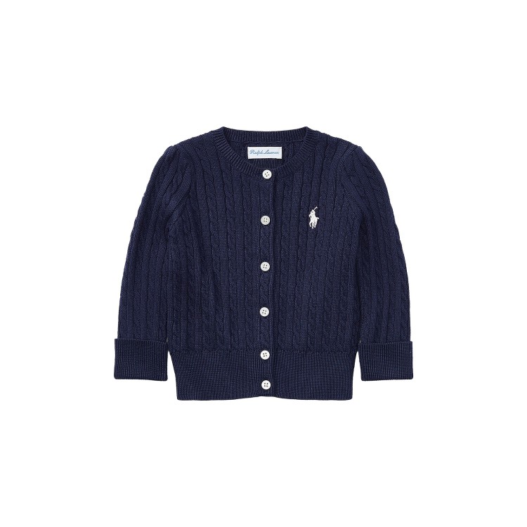 RALPH LAUREN Cardigan blu navy a trecce neonata
