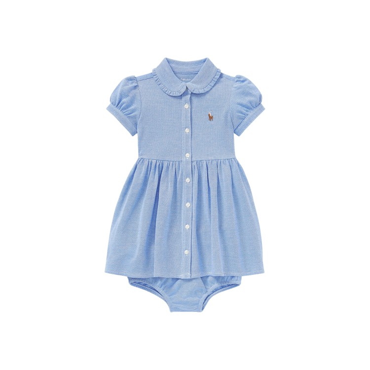 RALPH LAUREN Completo celeste abitino e bloomer neonata