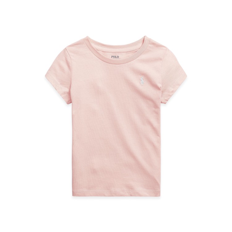 RALPH LAUREN T-shirt rosa con logo bianco bambina