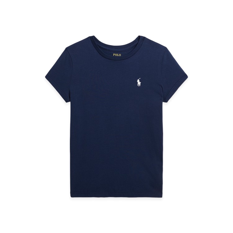 RALPH LAUREN T-shirt navy con logo bianco bambini