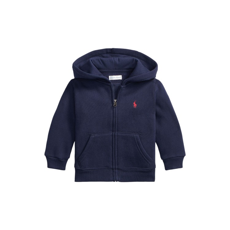 RALPH LAUREN Felpa navy full-zip con cappuccio neonati