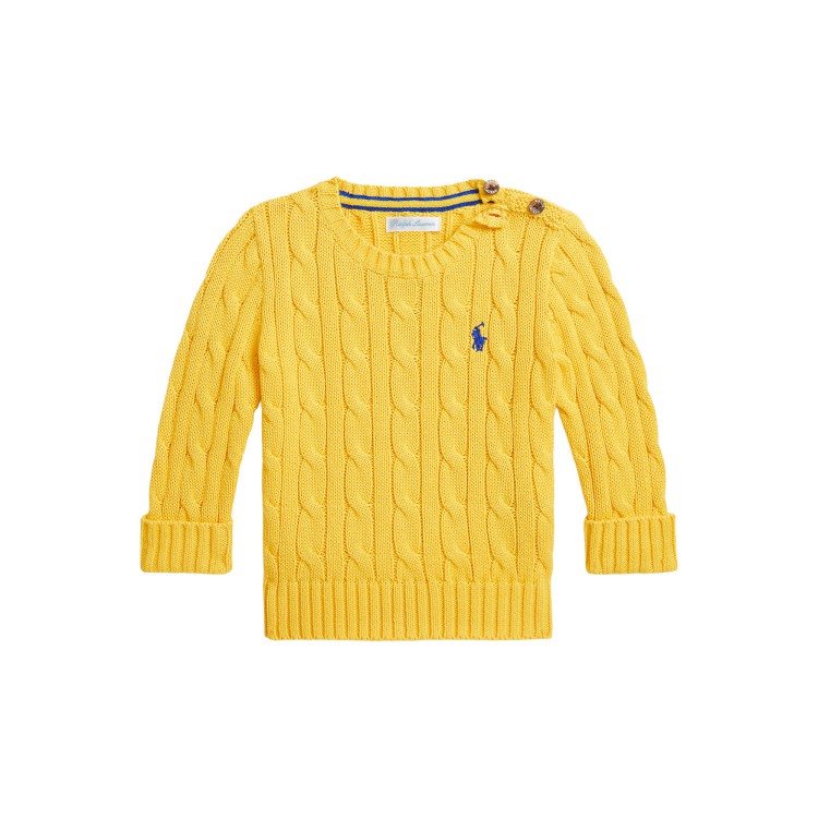 RALPH LAUREN Maglia gialla a trecce in cotone neonati