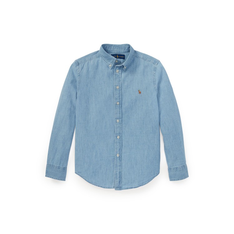RALPH LAUREN Camicia celeste in chambray bambino