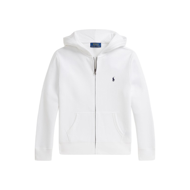 RALPH LAUREN Felpa bianca full-zip con cappuccio bambini