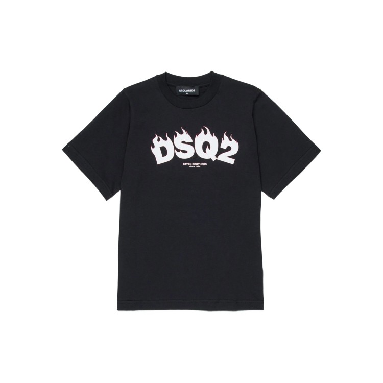DSQUARED T-shirt nera con logo fiamme bambino