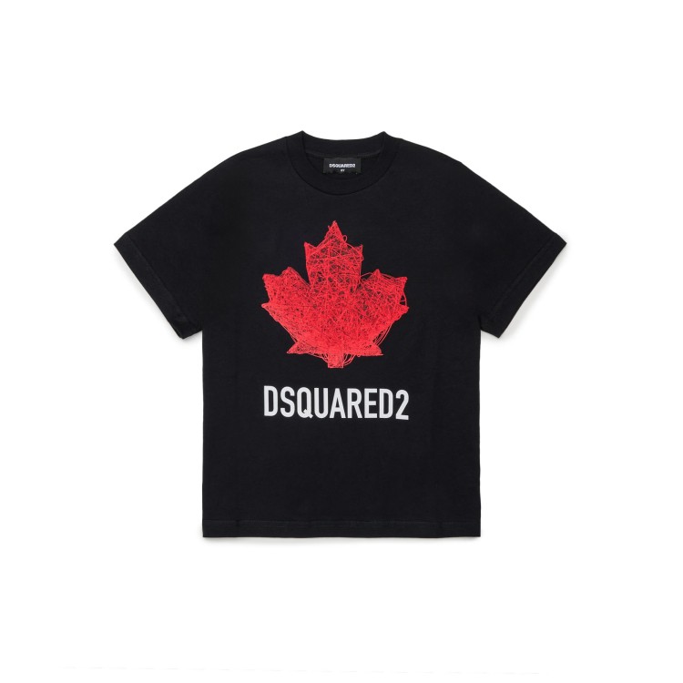 DSQUARED T-shirt nera con stampa logo bambino