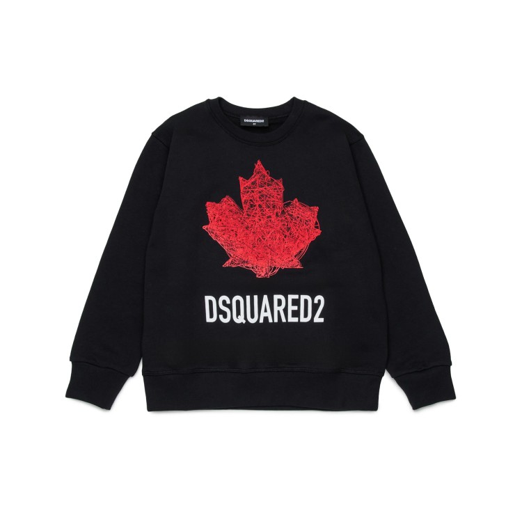 DSQUARED Felpa nera con foglia d'acero bambino