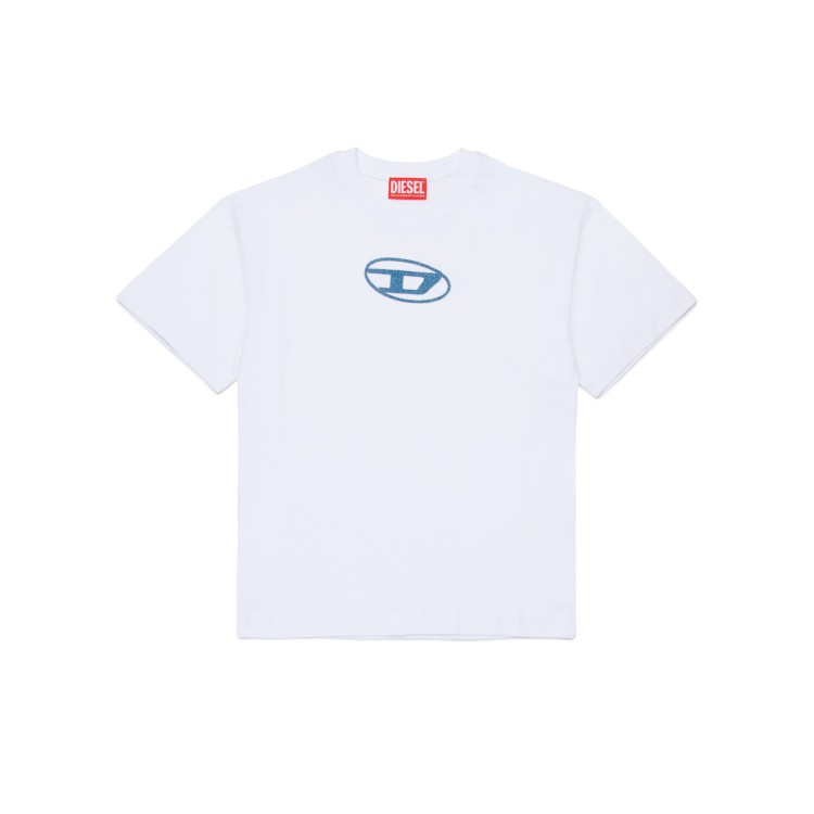 DIESEL T-shirt bianca con logo denim bambini