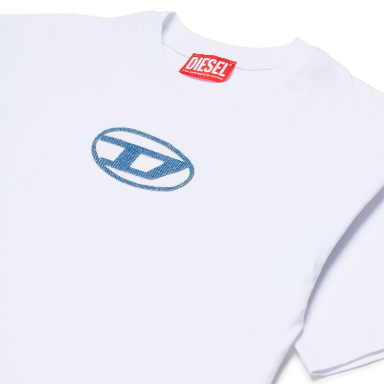 DIESEL T-shirt bianca con logo denim bambini