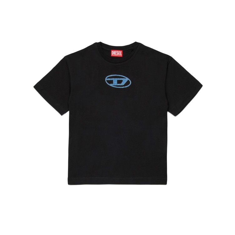 DIESEL T-shirt nera con logo denim bambini