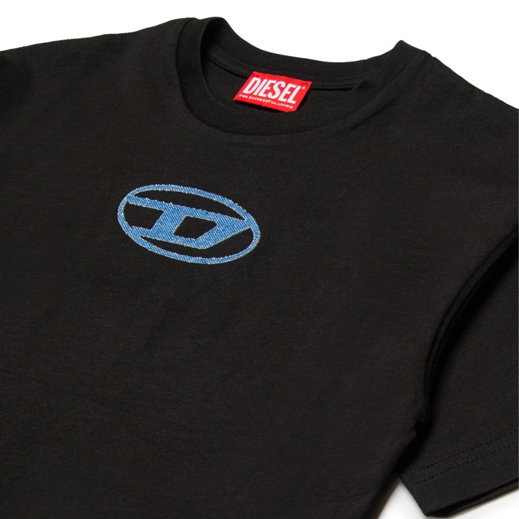 DIESEL T-shirt nera con logo denim bambini