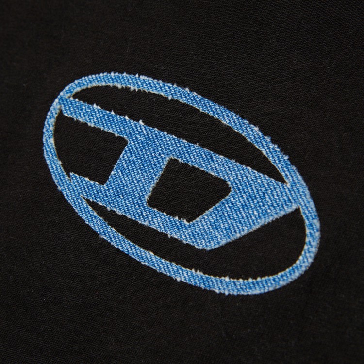 DIESEL T-shirt nera con logo denim bambini