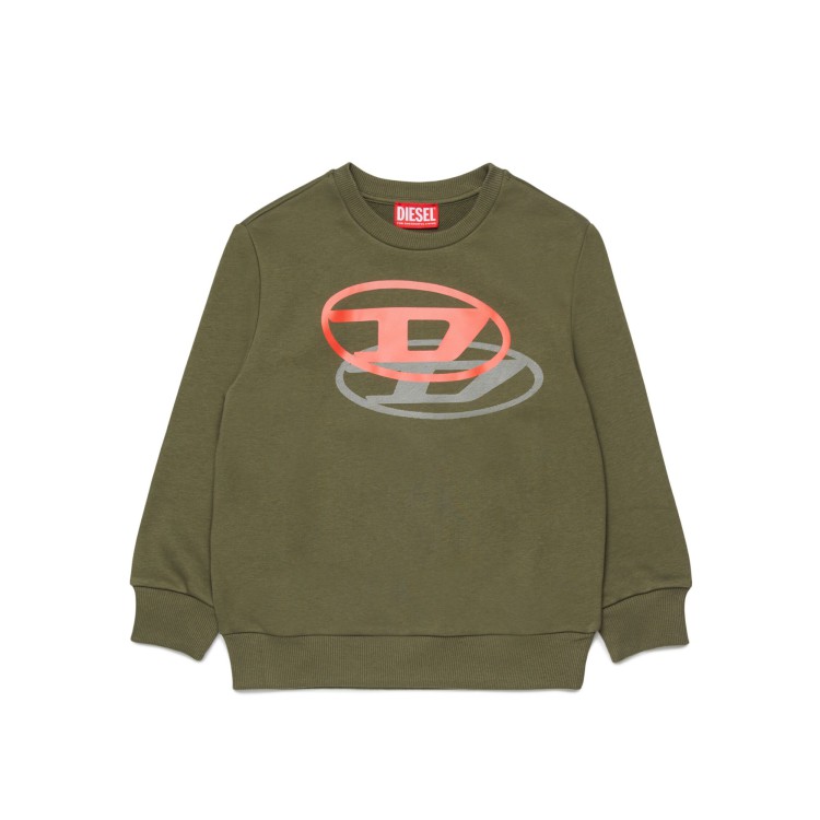 DIESEL Felpa verde oliva con logo rosso bambini