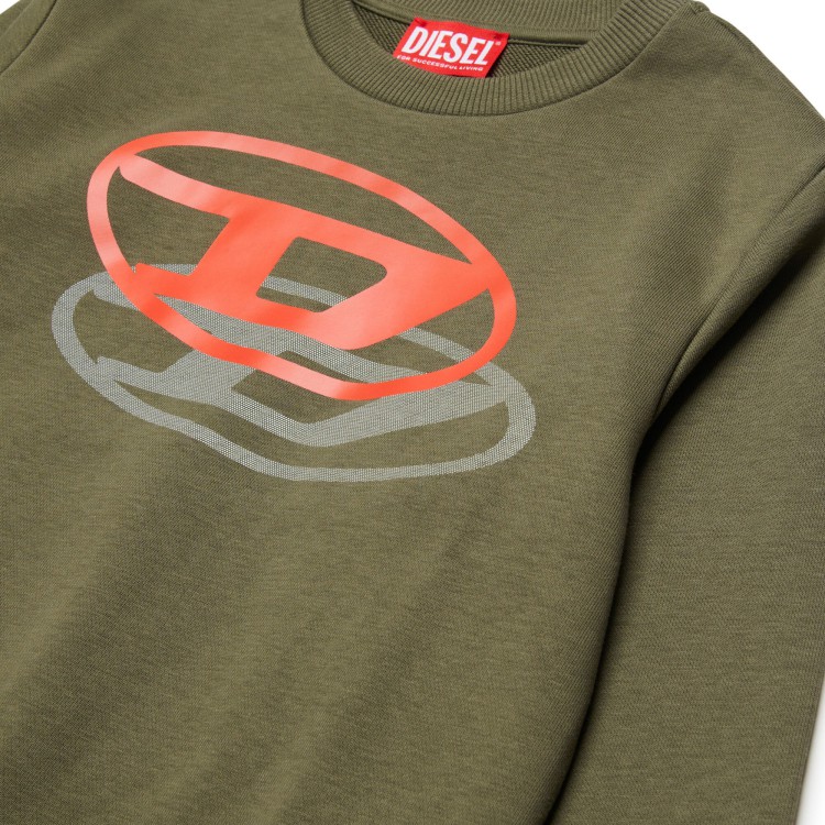 DIESEL Felpa verde oliva con logo rosso bambini