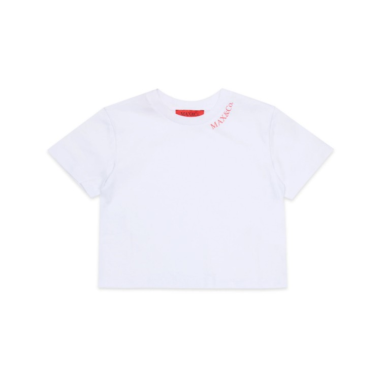 MAX&CO T-shirt bianca cropped con logo bambina