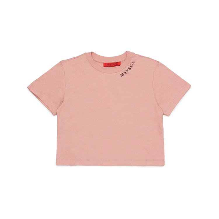 MAX&CO T-shirt rosa cropped con logo bambina