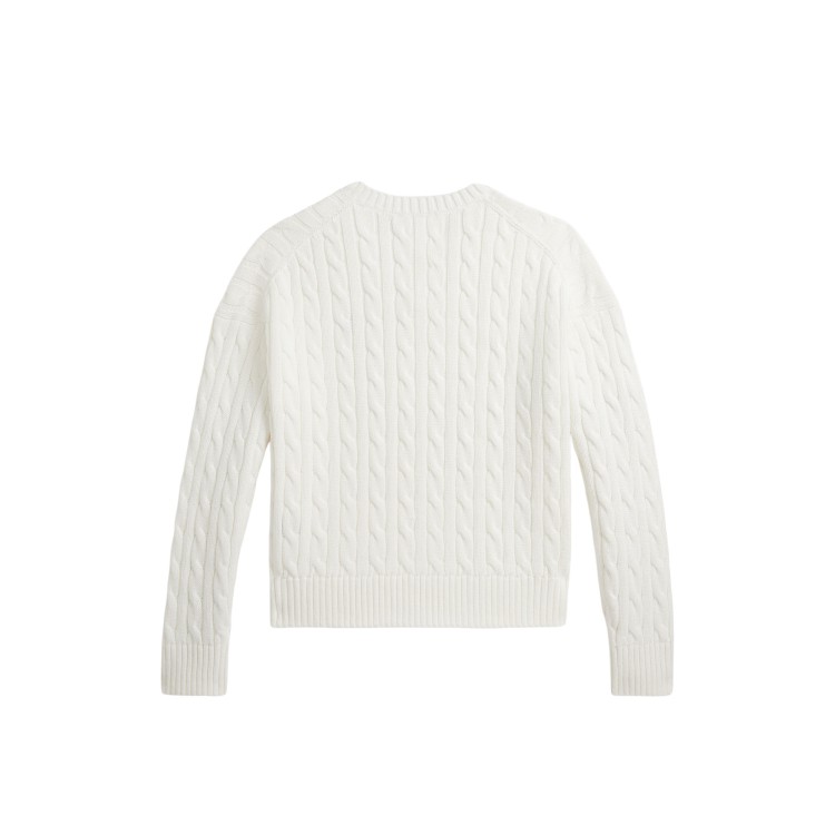 RALPH LAUREN Maglia bianca a trecce con scollo a V bambina