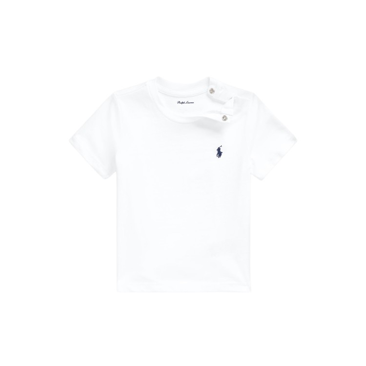 RALPH LAUREN T-shirt bianca Pony navy neonati