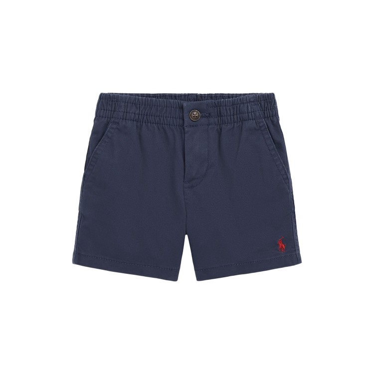 RALPH LAUREN Shorts blu navy con Pony rosso neonato