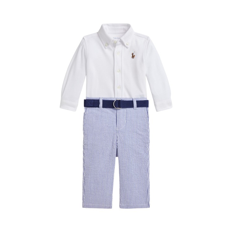 RALPH LAUREN Set camicia e pantaloni seersucker neonato