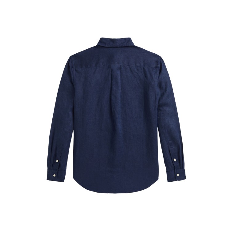RALPH LAUREN Camicia blu navy in lino bambini