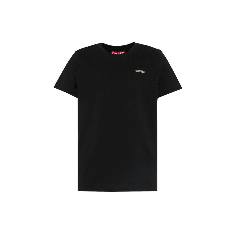 DIESEL T-shirt nera con logo argentato bambini