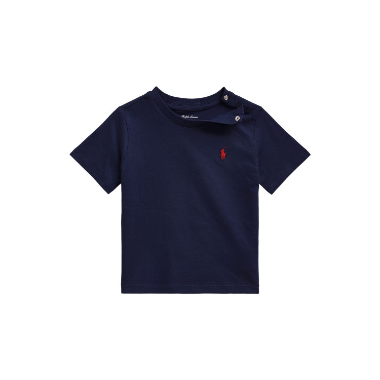 RALPH LAUREN T-shirt blu navy Pony rosso neonati