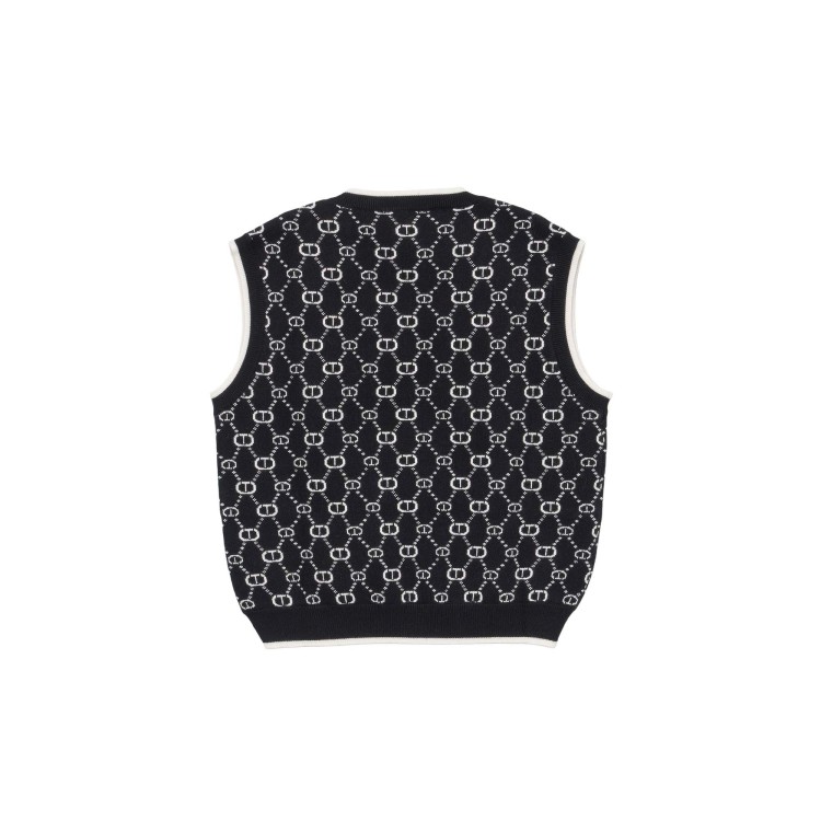 TWIN-SET Gilet corto nero con logo all-over bambina