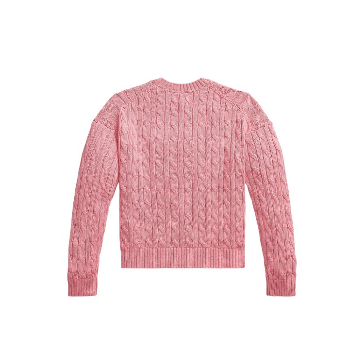 RALPH LAUREN Maglia rosa a trecce con scollo a V bambina
