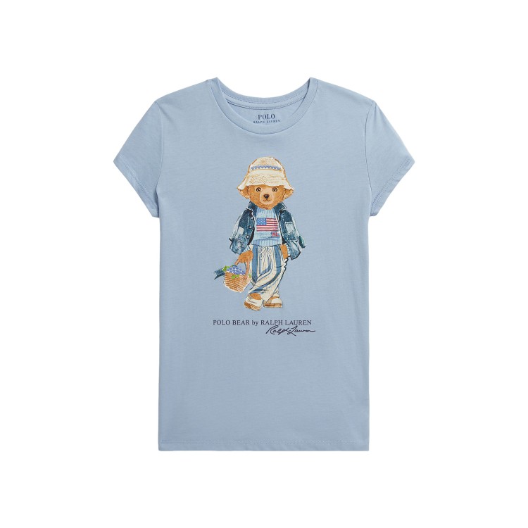 RALPH LAUREN T-shirt celeste Polo Bear bambina