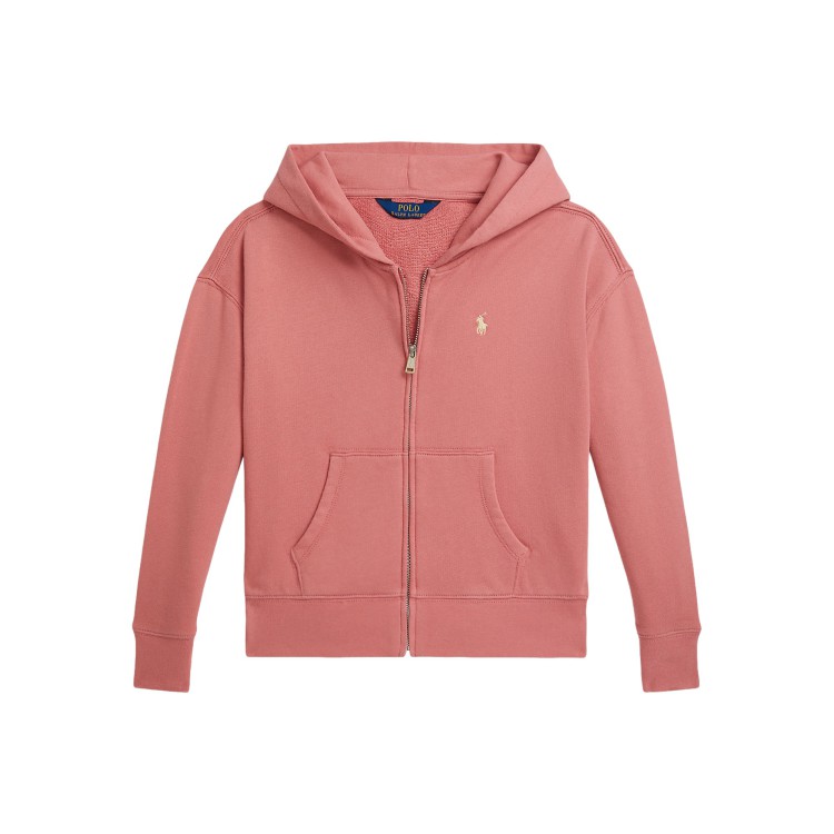 RALPH LAUREN Felpa salmone full-zip Pony bambina