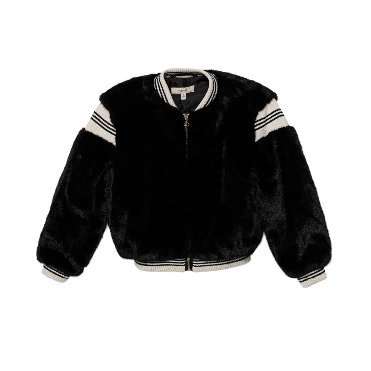 TWIN-SET Bomber nero di finta pelliccia bambina