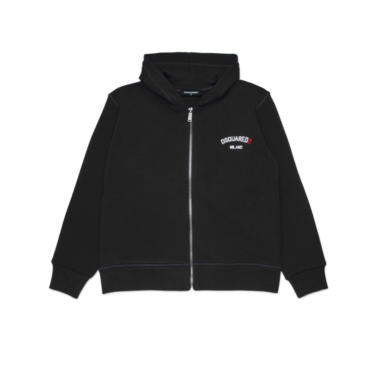 DSQUARED Felpa nera full-zip con logo bambino