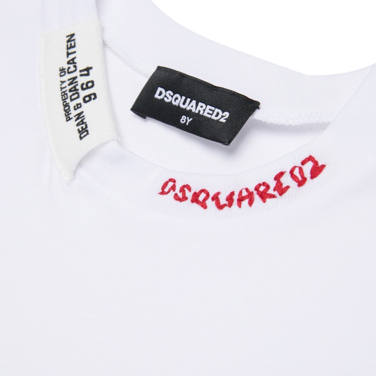 DSQUARED T-shirt bianca con ricamo logo bambino