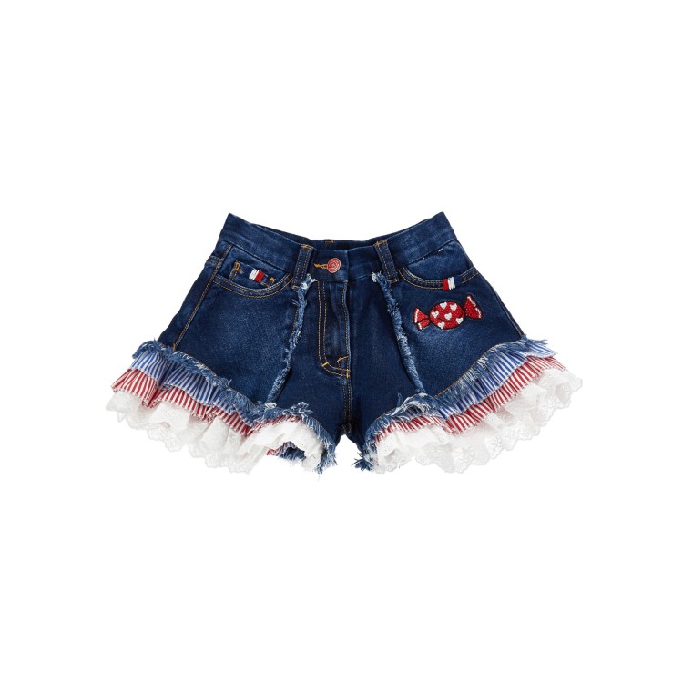MONNALISA Shorts in denim blu con volant bambina