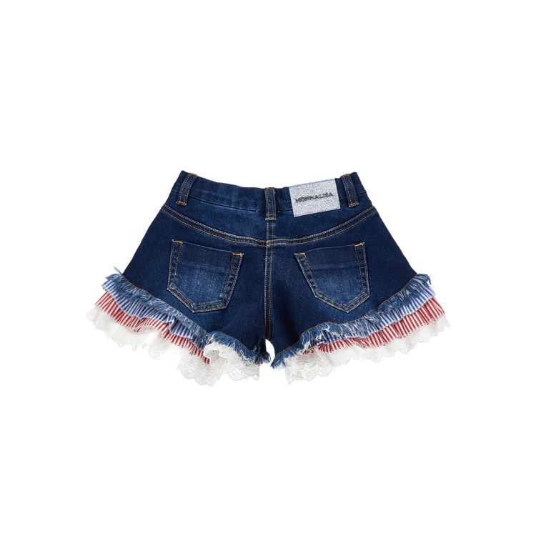 MONNALISA Shorts in denim blu con volant bambina